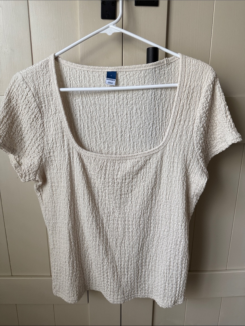 Old Navy Cream Textured Scoop Neck Short Sleeve Top